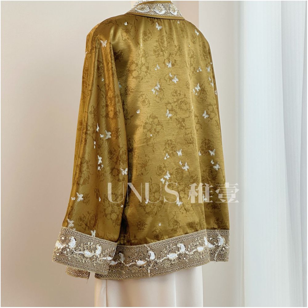 UNUS New Chinese style outer garment with butterfly embroidery retro cardigan tea jacket luxurious V neck thin jacket top image 4