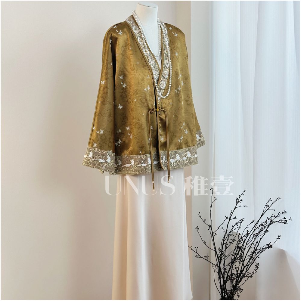 UNUS New Chinese style outer garment with butterfly embroidery retro cardigan tea jacket luxurious V neck thin jacket top image 5
