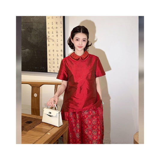 ASAYA6082 – Scarlet Charm Silk Blouse ❤️✨