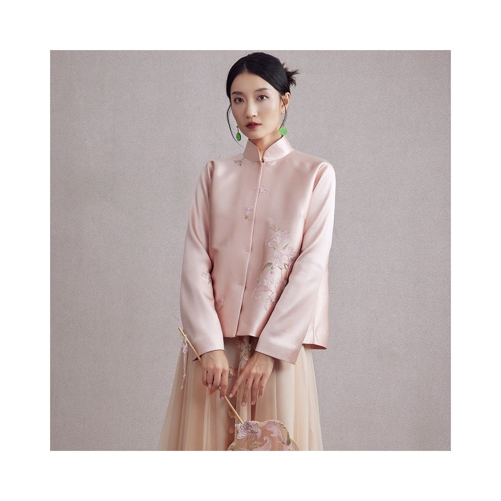 Moyu 2025 Autumn Winter New Style Chinese Style Satin Middle Open Tang Top Chinese Gentle Style Coat image 0