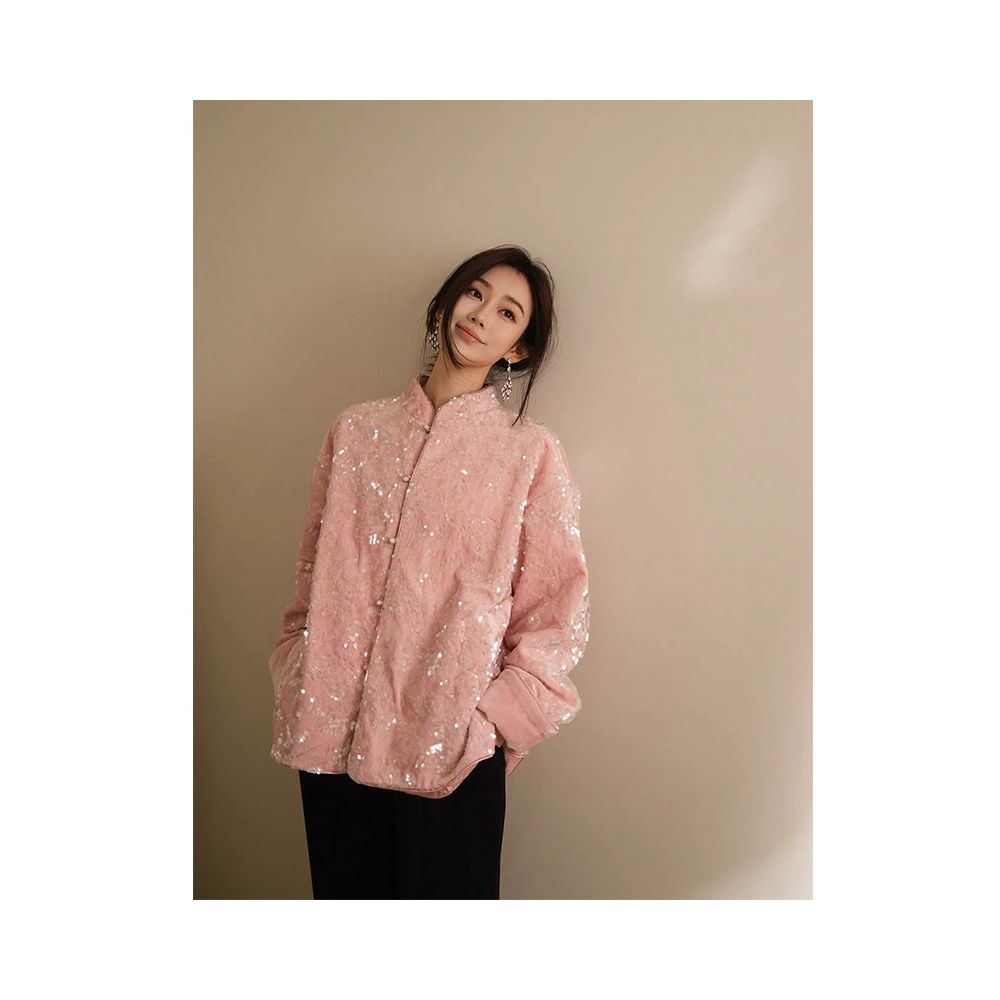 ASAYA6091 – Blush Sequin Mandarin Jacket ✨🌸