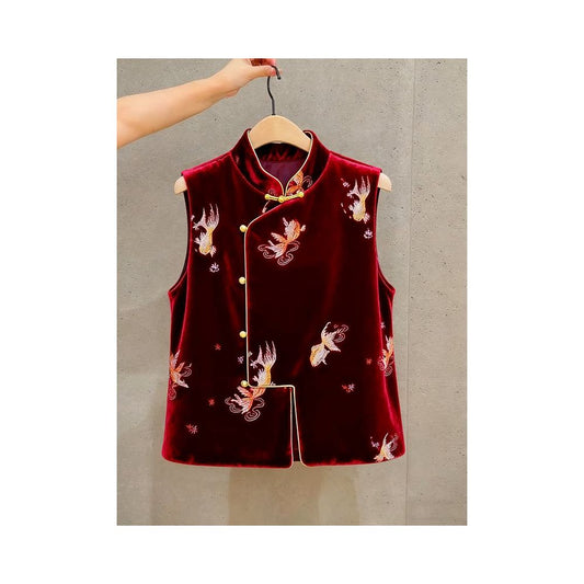ASAYA6092 – Phoenix Velvet Mandarin Vest 🔥🕊️