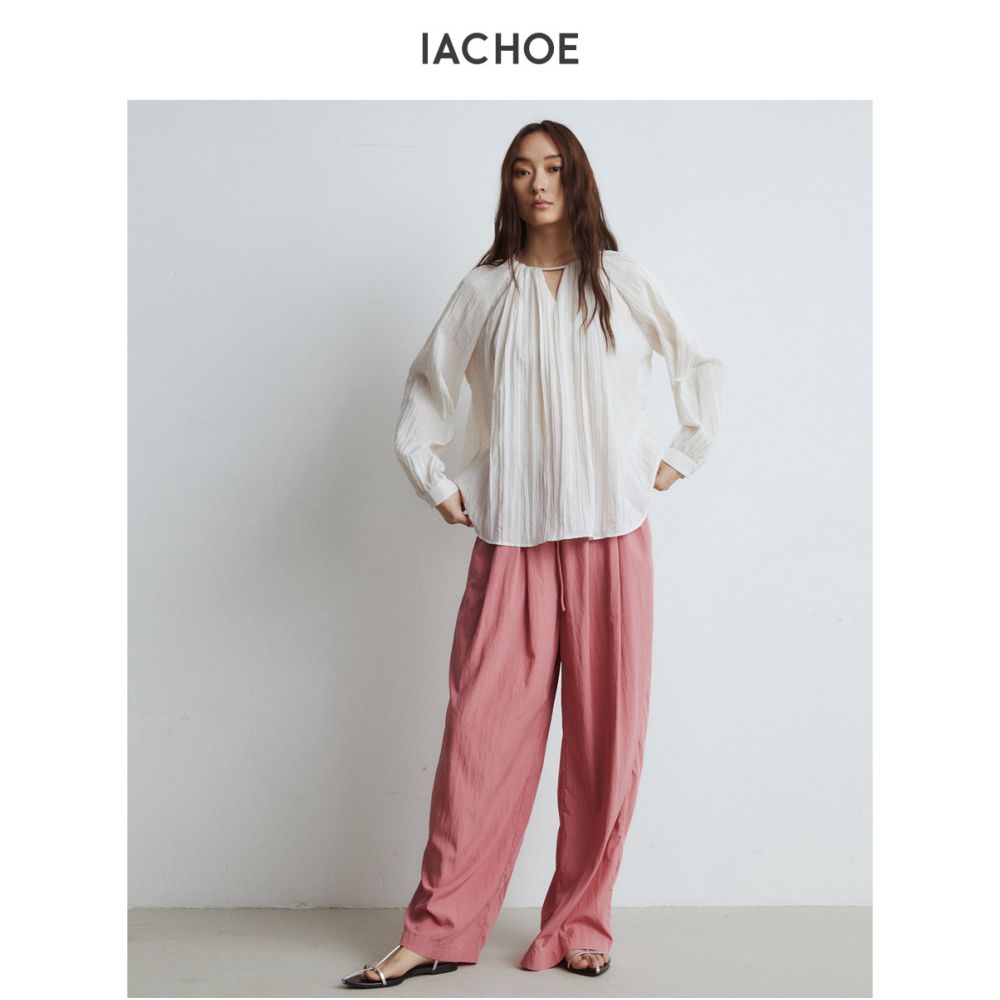 IACHOE textured long sleeved shirt for women 25 in early autumn French style elegant loose willow pleated pullover top small shirt image 5