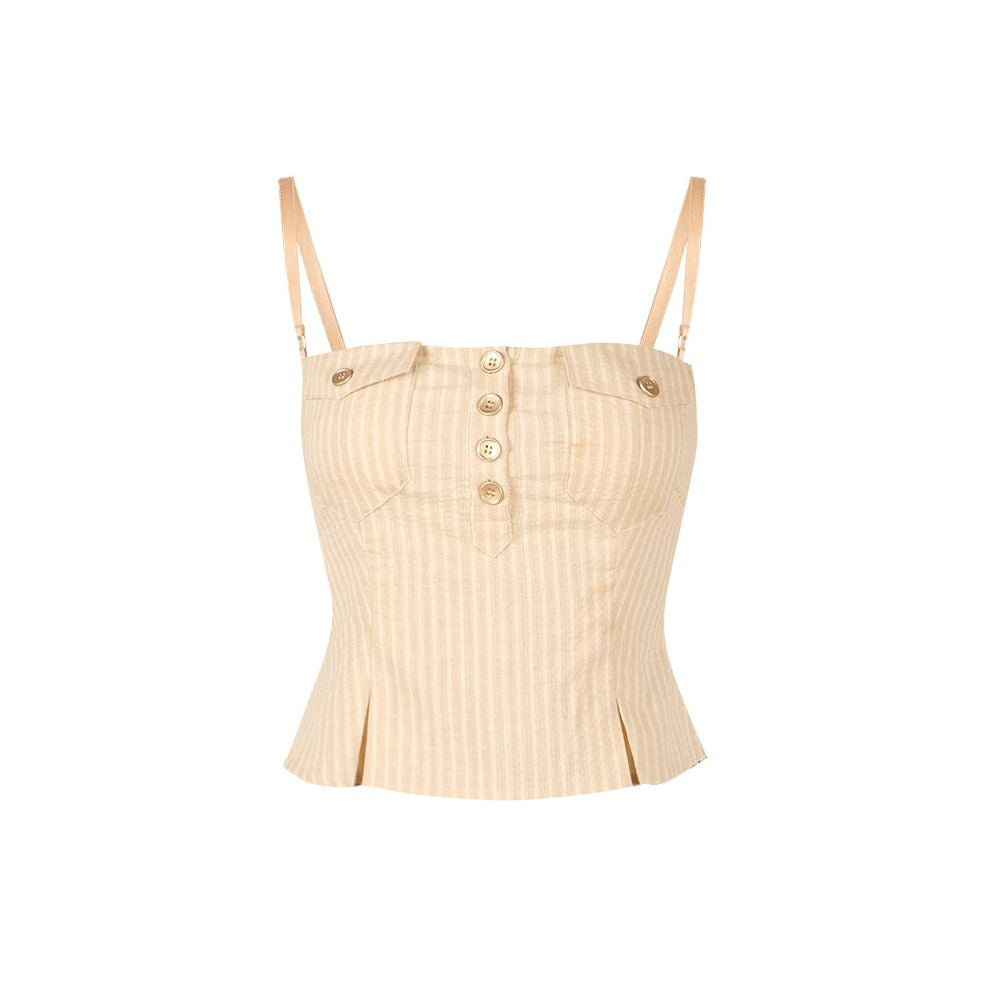 ITSNIKAR textured striped vest with camisole women s summer cotton feeling cinched waist shirt sexy and slimming wearing short top for outerwear image 5