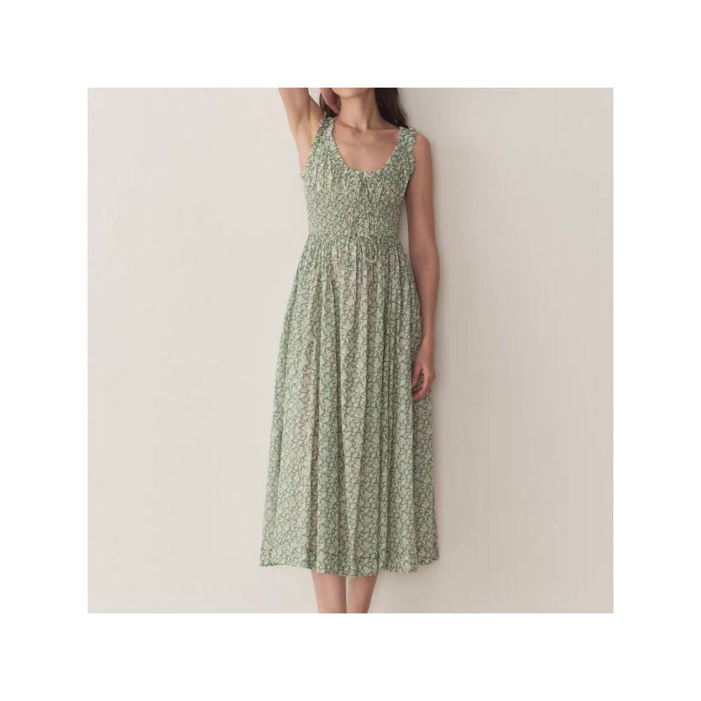 Inhee Homemade Doen New Summer Sweet Orange Floral Sleeveless Lace Waist Swing Holiday Dress image 3