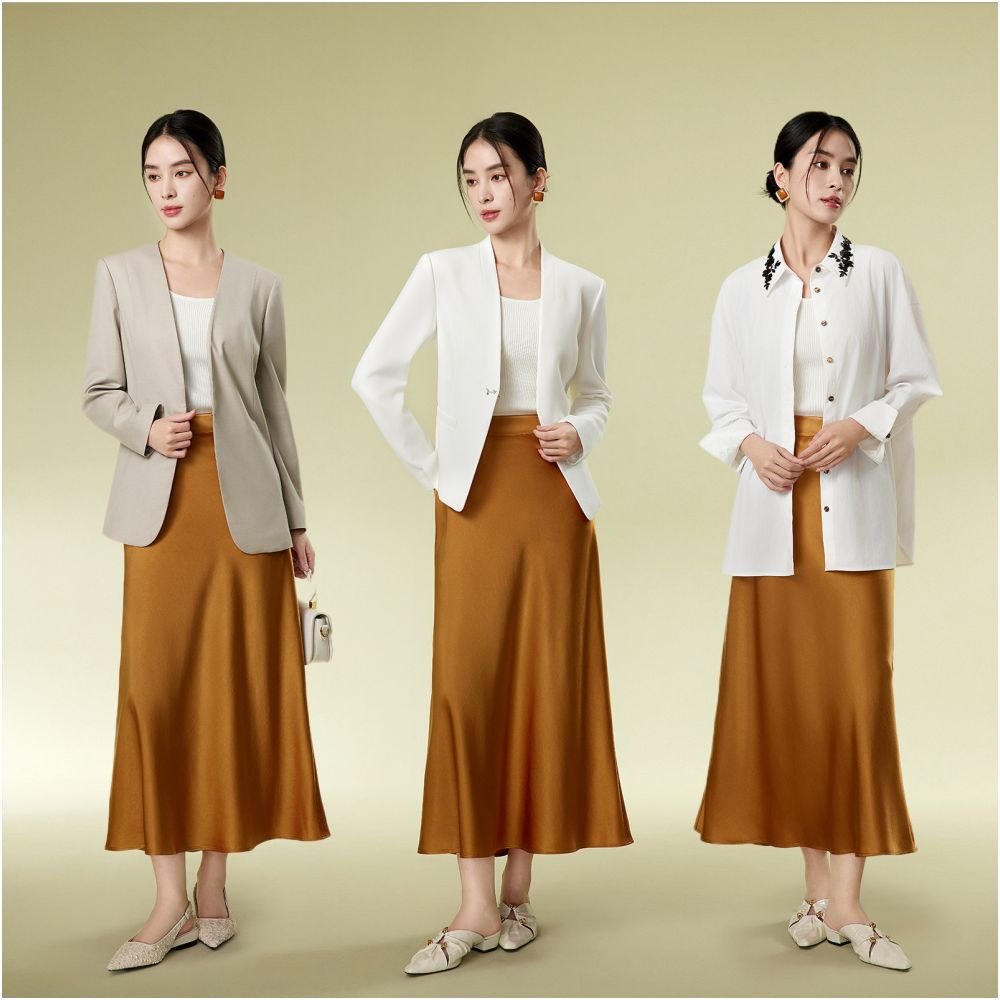Xia Ying BBLLUUEE Pink Blue Wardrobe 2025 Autumn New Elegant Luxury Style Acetate Fish Tail Half Skirt for Women image 3