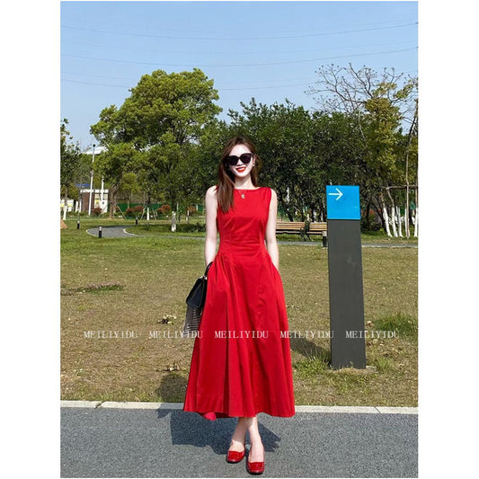 ASAYA6144 – Scarlet Elegance Midi Dress ❤️✨