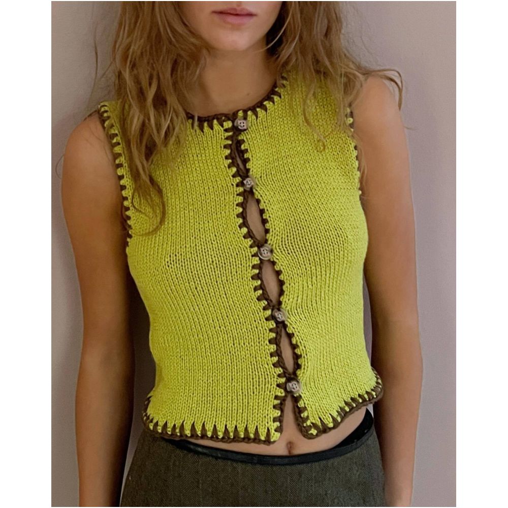 ASAYA6146 – Retro Knit Button Vest 🌸🧶