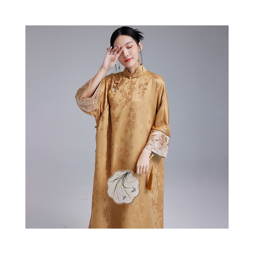 Moyu 2025 Autumn New Chinese Style Retro Art Tea Clothes Improved Slant Skirt Cheongsam Chinese Embroidery Dress image 1