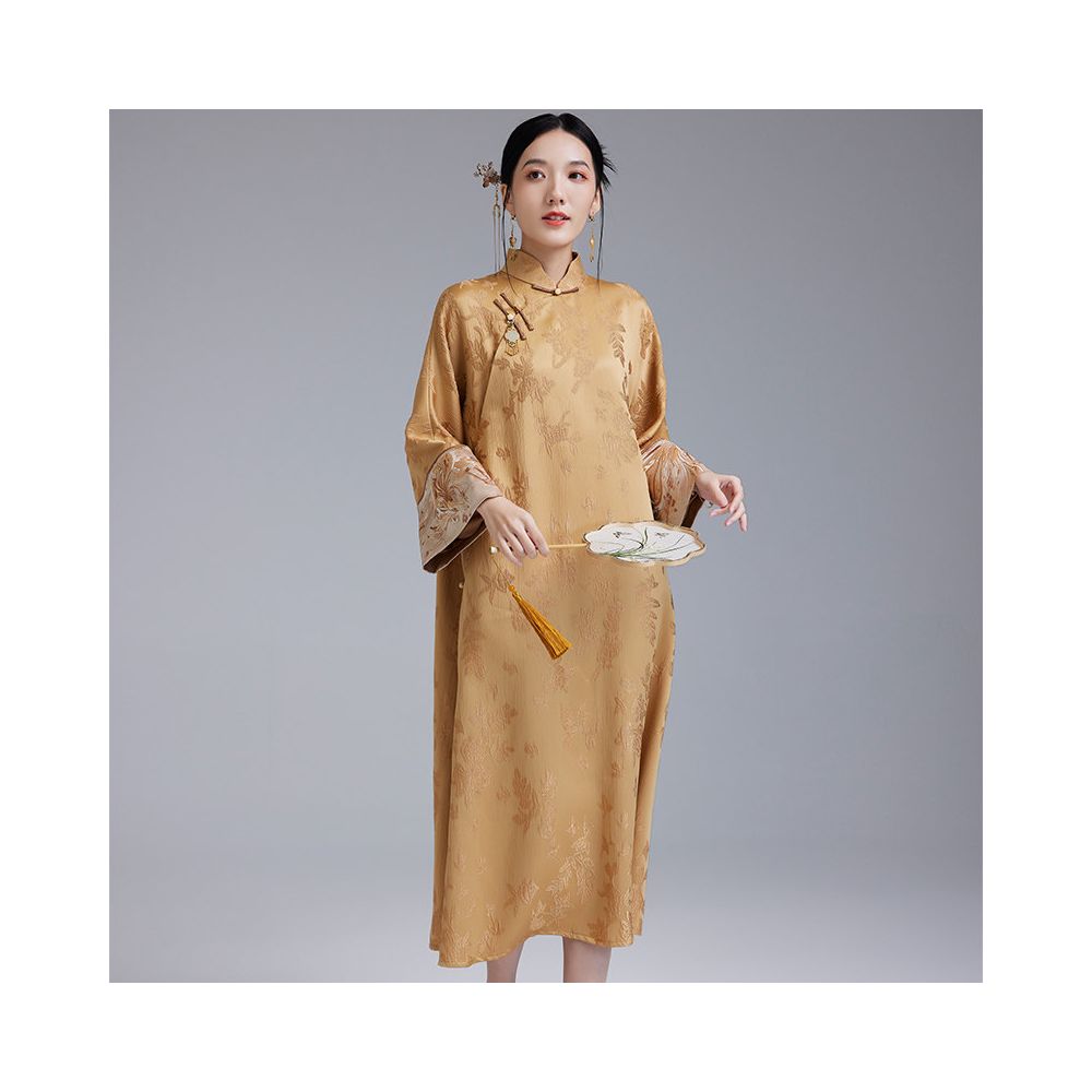 Moyu 2025 Autumn New Chinese Style Retro Art Tea Clothes Improved Slant Skirt Cheongsam Chinese Embroidery Dress image 4