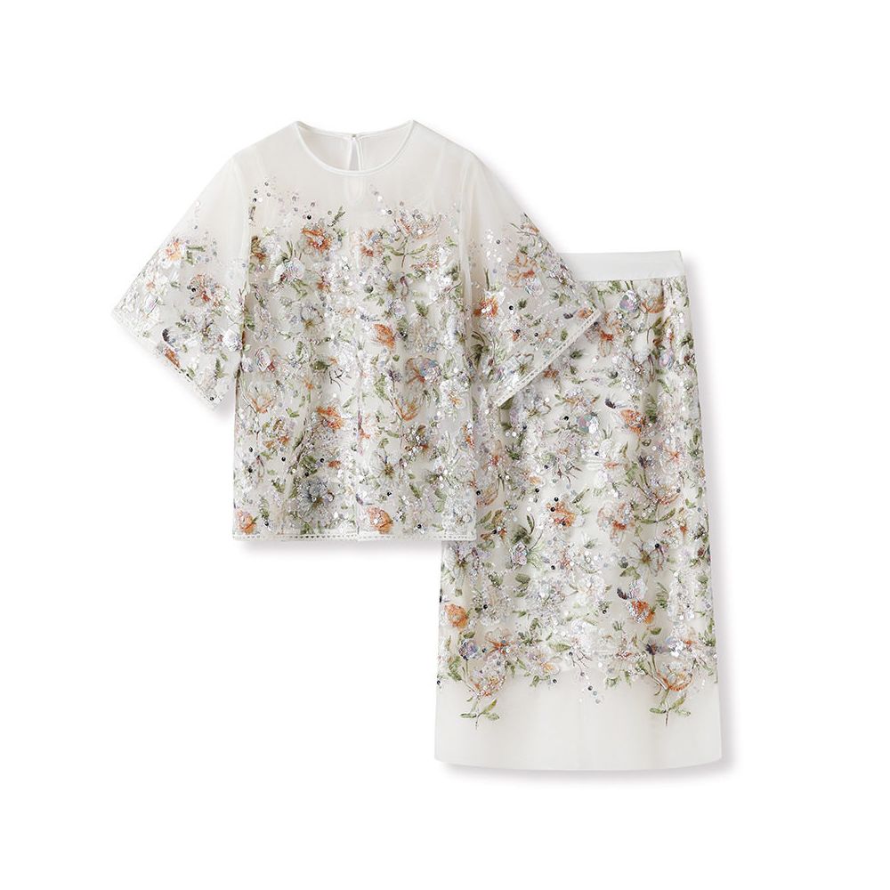 Tangdou Gaoding Tangli Yingxue Guofeng Flower Embroidery Heavy Industry Shining Short Sleeve High Waist Half Skirt Light Luxury Retro Style image 5