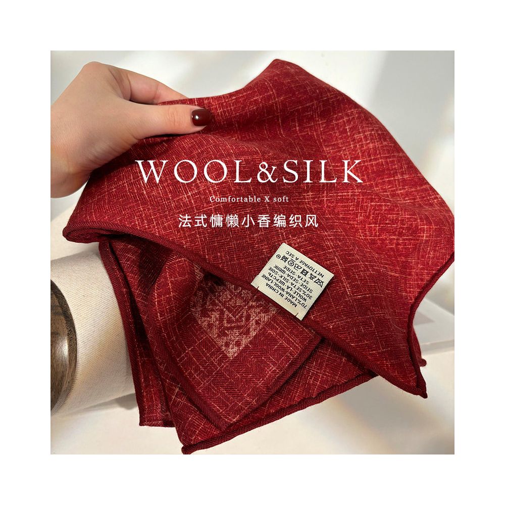 A niche tie dye pattern Light luxury Ankela red silk scarf for women s autumn and winter warm silk wool square scarf shawl image 1