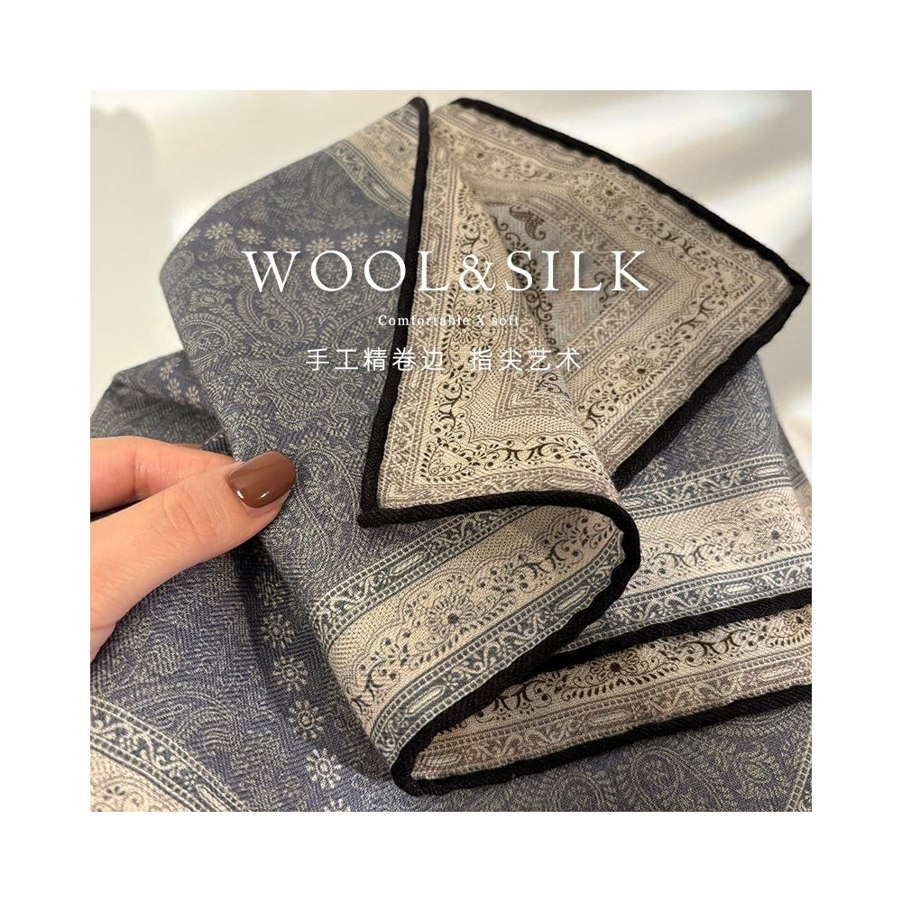 Paisley Old Money Wind Light luxury double sided silk wool scarf for women in spring and autumn silk wool square scarf decorative scarf dual use image 0