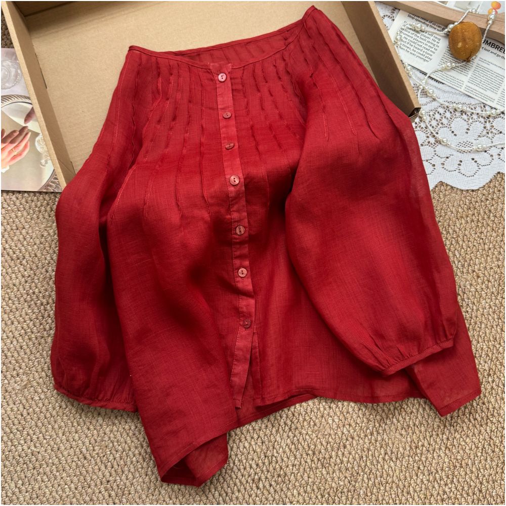 ASAYA6165 – Scarlet Artisan Linen Blouse ❤️✨