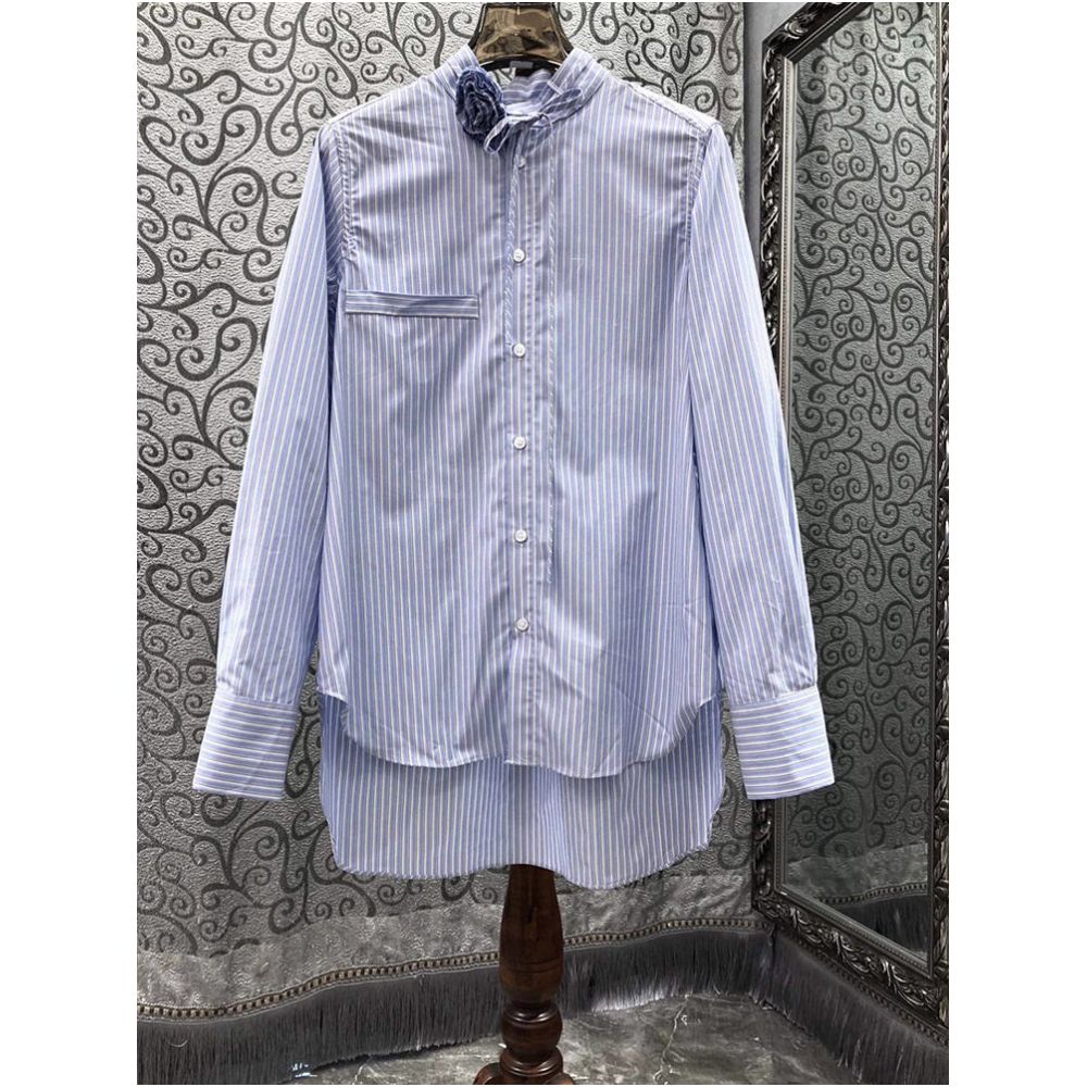 ASAYA6168 – Vintage Stripe Rose Collar Shirt 💙🌹