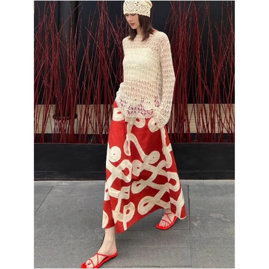ASAYA6170 – Artisan Rouge Print Skirt ❤️🎨