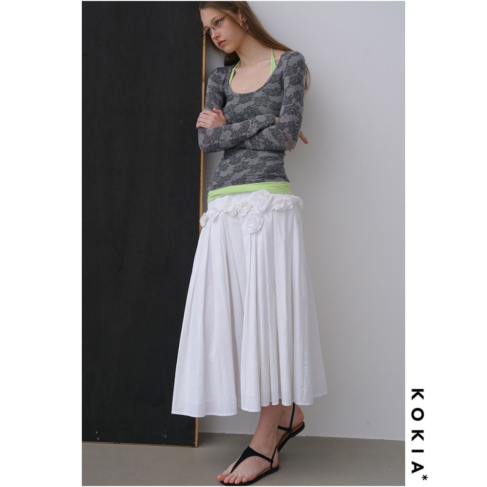 KOKIA Spot Heavy Industry Handmade Disc Flower Pure Cotton Quantity Feeling Irregular Wrinkle Umbrella Skirt Half Body Skirt image 2