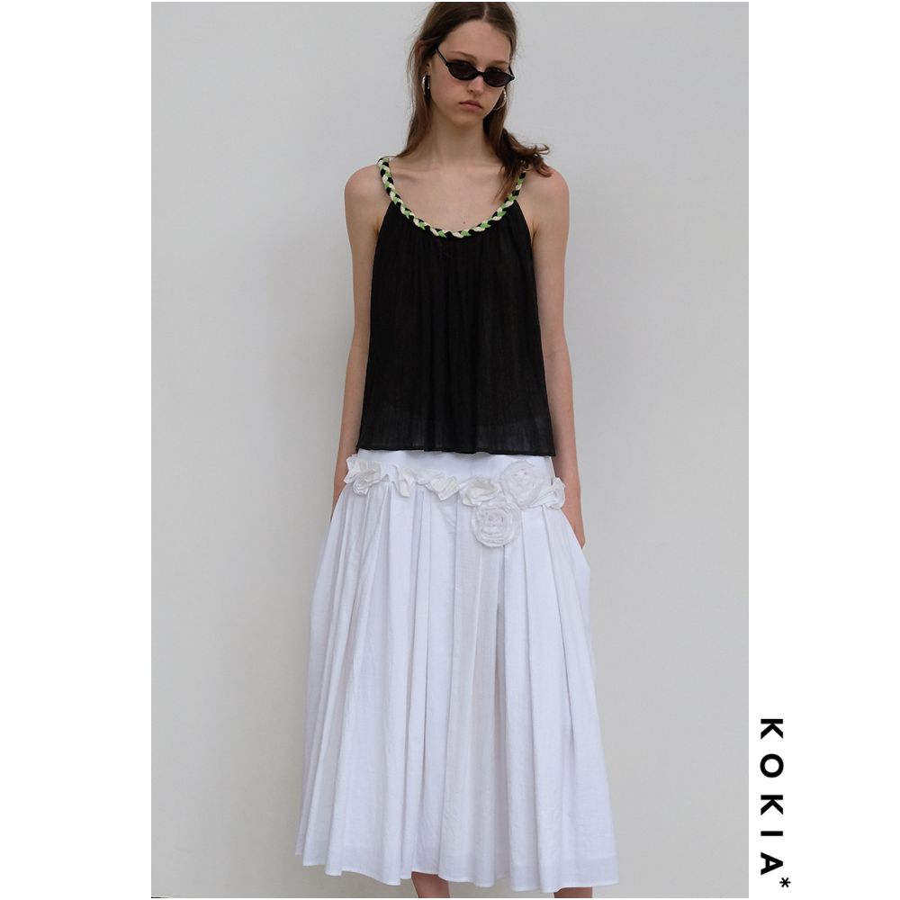 KOKIA Spot Heavy Industry Handmade Disc Flower Pure Cotton Quantity Feeling Irregular Wrinkle Umbrella Skirt Half Body Skirt image 4