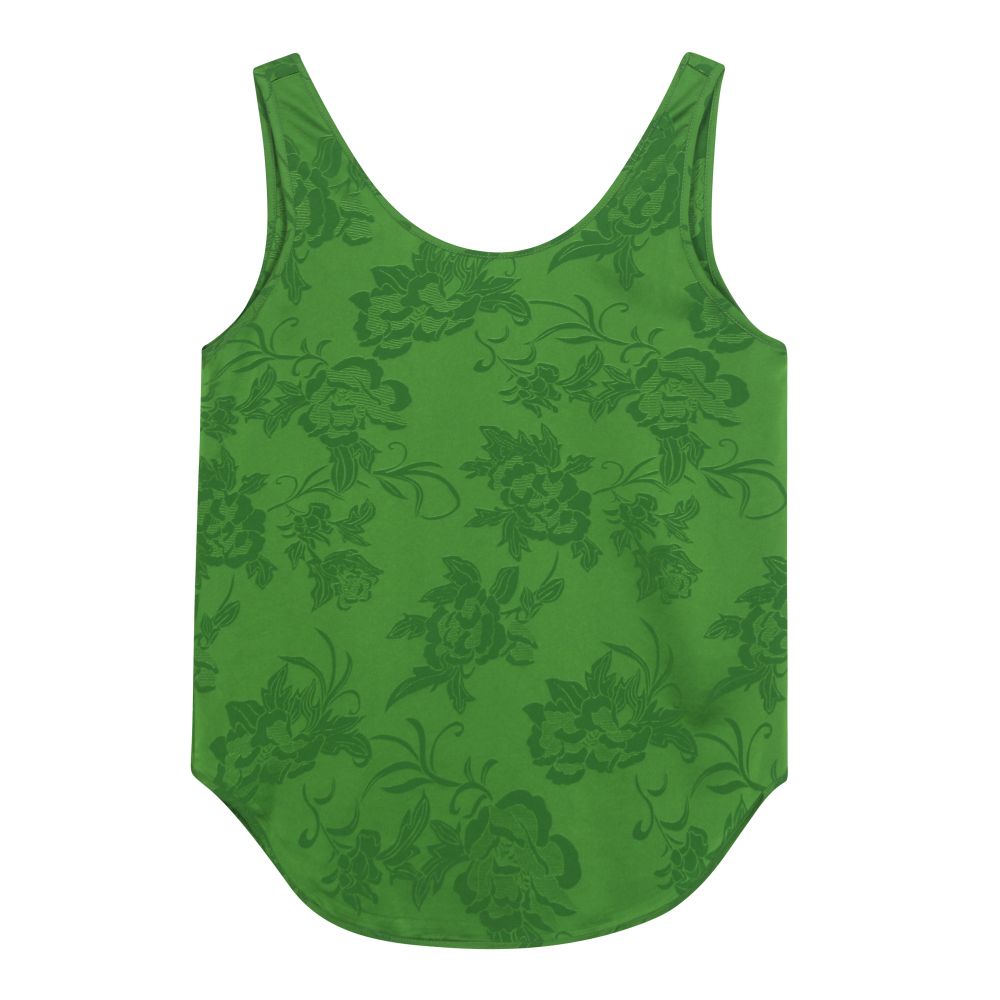 PaleBlueDot Summer Fashion Designer Forest Green Acetate Jacquard U neck Tank Top Strap image 5
