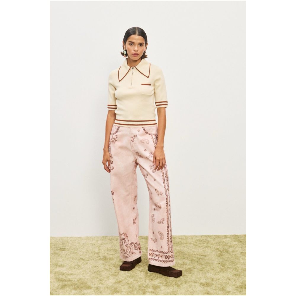 Australian niche brown trimmed retro oversized collar short sleeved polo knit top 2025 new casual and stylish top image 1