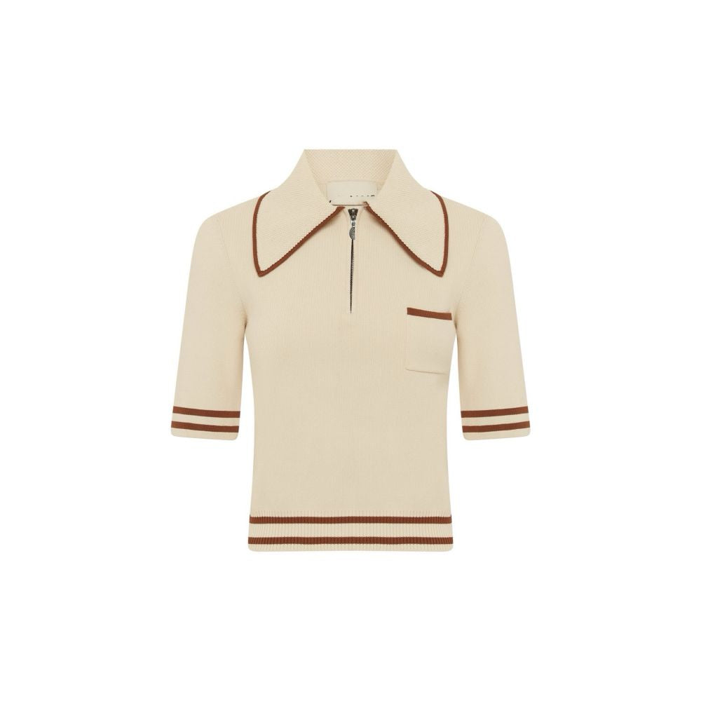 Australian niche brown trimmed retro oversized collar short sleeved polo knit top 2025 new casual and stylish top image 4