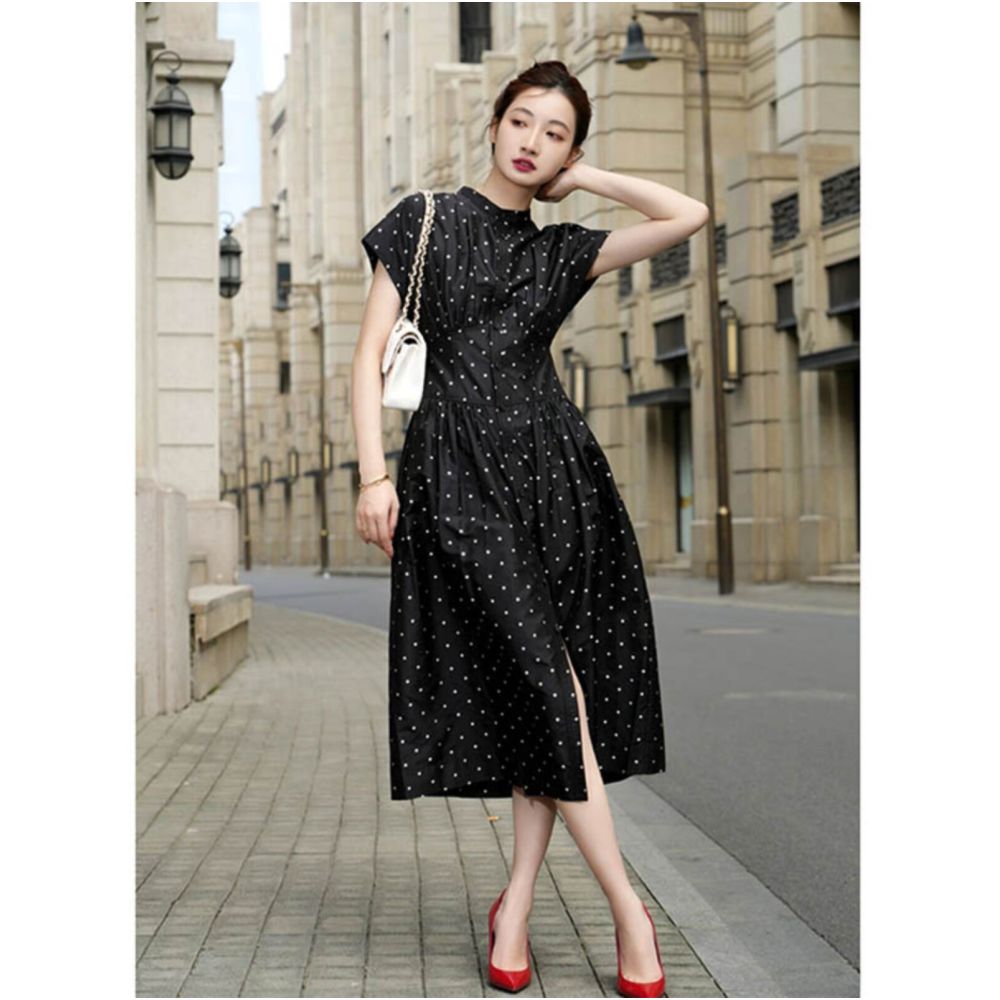 ASAYA6166 – Parisian Polka Midi Dress 🖤✨