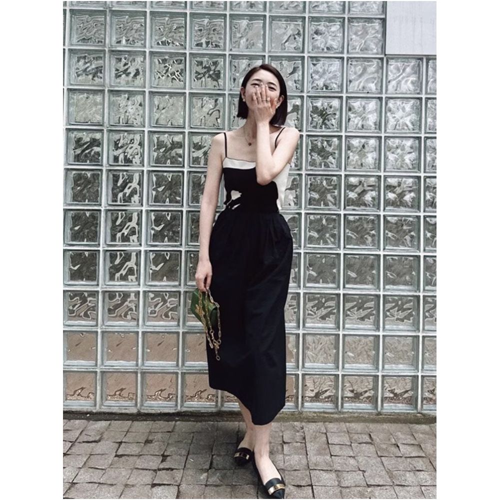 Rouje Damas French style sophisticated slip dress featuring a stylish color blocked design that flatters the figure image 1