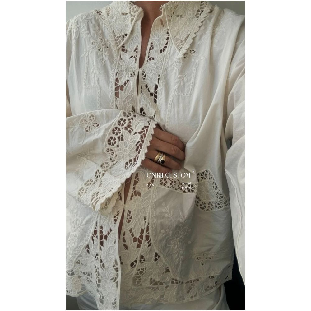 6 10 20 00 Correct version of Nan Yi vacation old money romantic lace embroidery hollowed out 100 cotton shirt jacket image 2