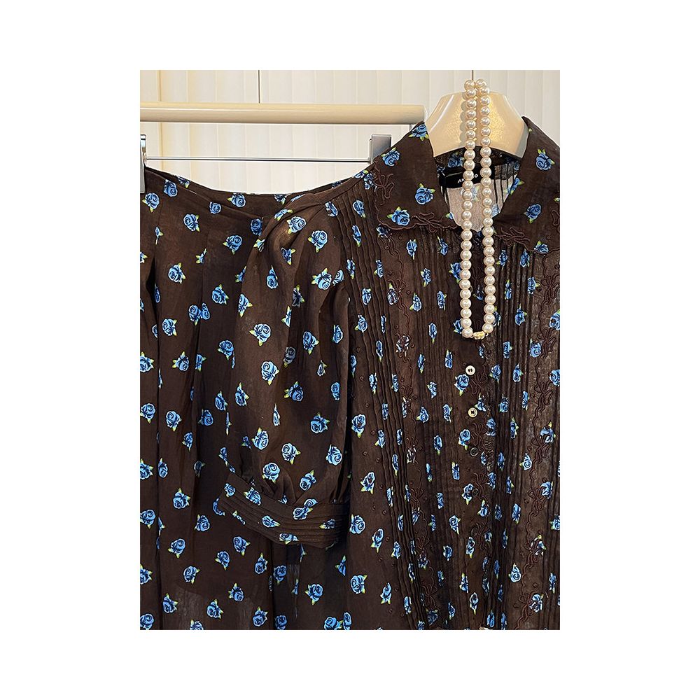 2025 autumn new lazy suit women s floral drape pleated casual pants fashionable temperament small shirt image 2