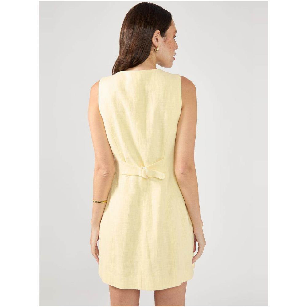 Australian niche design French retro old money style solid color linen round neck sleeveless single breasted dress for women image 4
