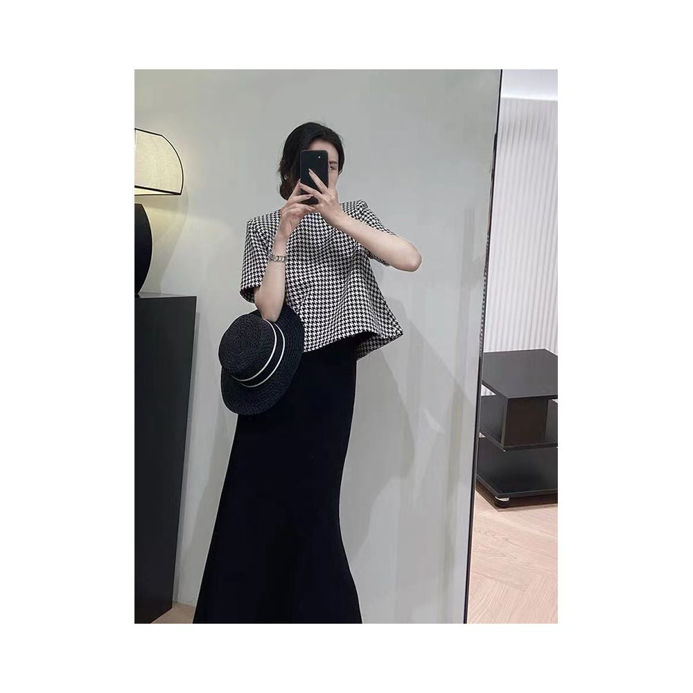 Retro Thousand Bird Grid Small Fragrant Short sleeved Top for Women Summer Small and Short High end Imperial Sister s Temperament Showing Thin Wearing Style image 4