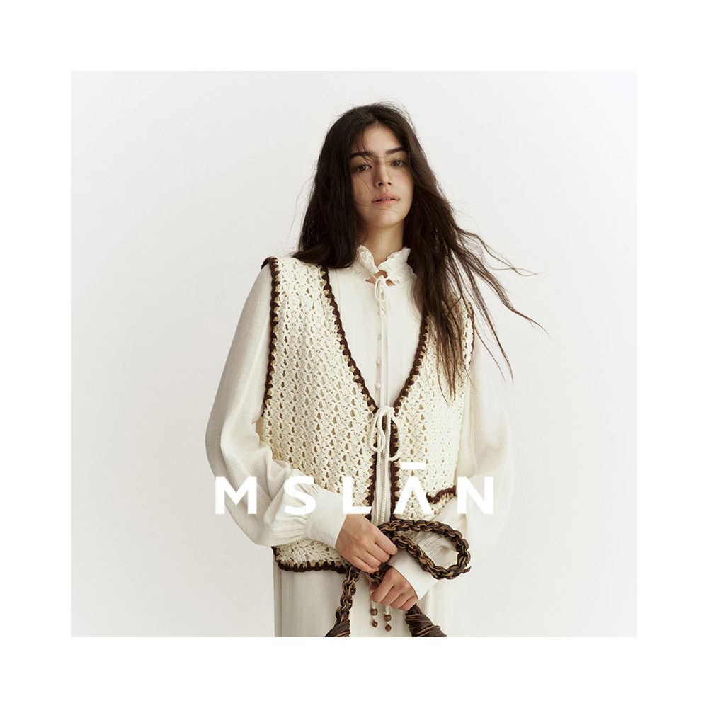 MSLAN2025 winter new hollow out contrasting color outerwear hand hook knitted vest MGDW206 image 1