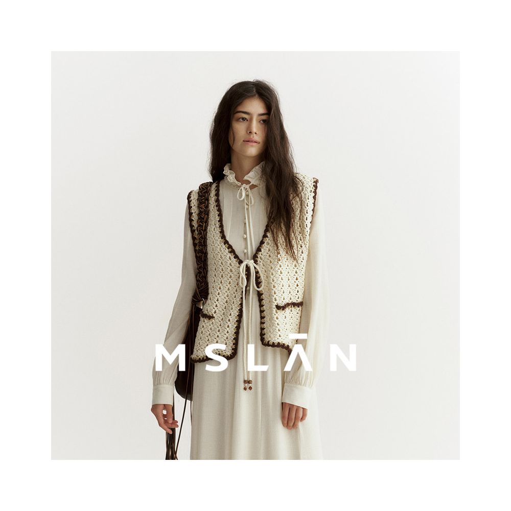 MSLAN2025 winter new hollow out contrasting color outerwear hand hook knitted vest MGDW206 image 4