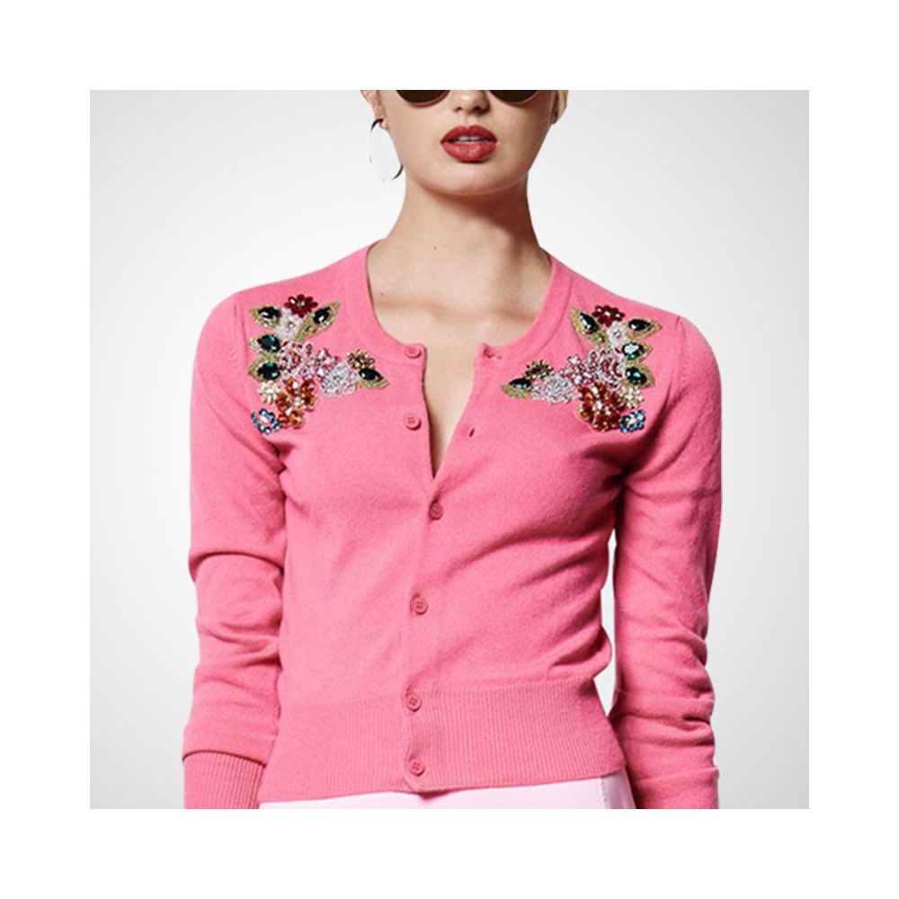 2026 Spring New Women s Long Sleeved Fashion Pink Sweater Short Trendy Thin Slim Fit Knit Cardigan Outerwear image 2