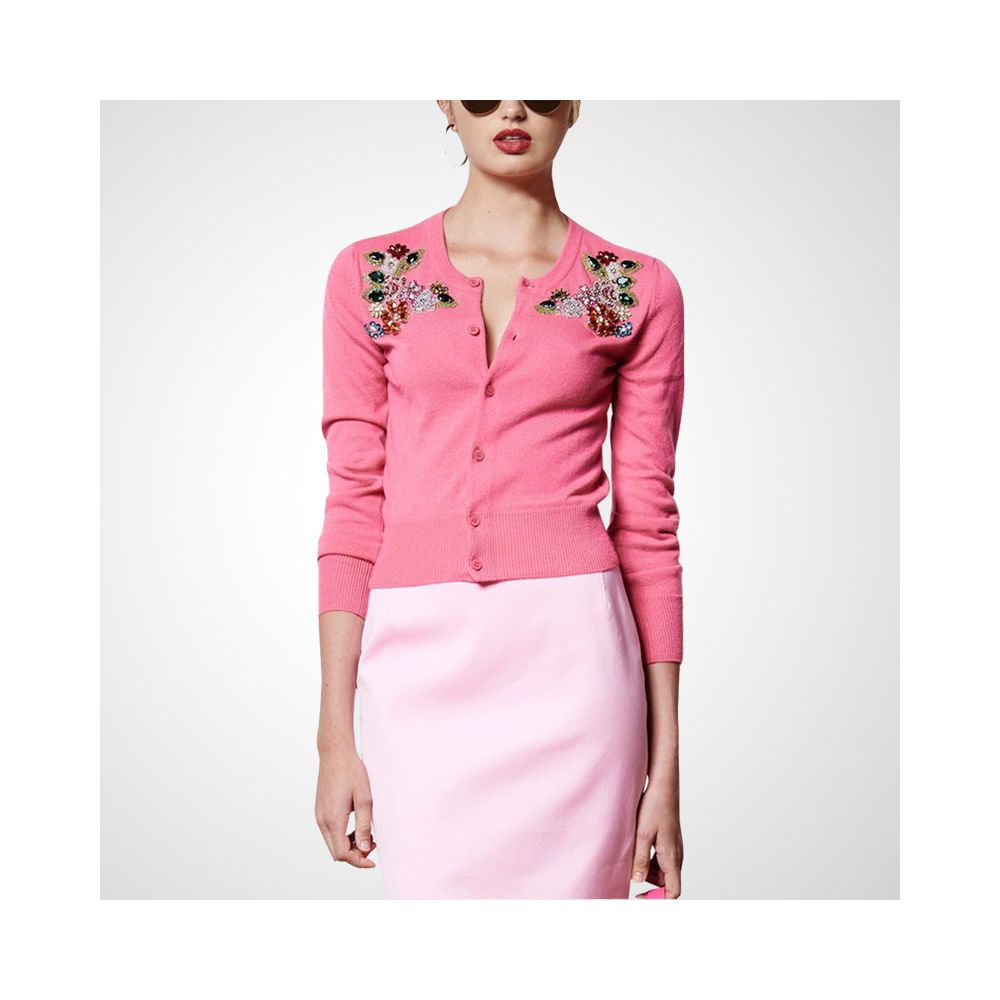 2026 Spring New Women s Long Sleeved Fashion Pink Sweater Short Trendy Thin Slim Fit Knit Cardigan Outerwear image 0