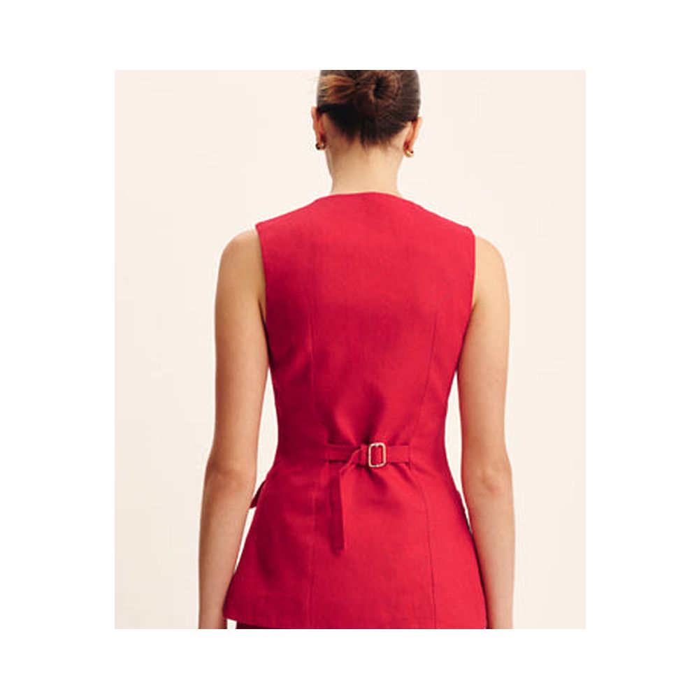 Eenkcos red niche linen sleeveless round neck vest Australian single breasted 25 spring summer slim fit top image 4