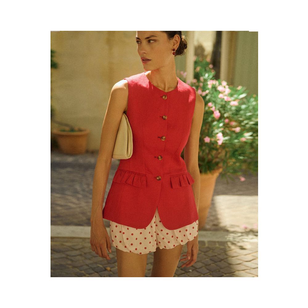 Eenkcos red niche linen sleeveless round neck vest Australian single breasted 25 spring summer slim fit top image 0