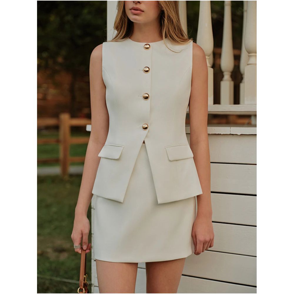 Eenkcos niche minimalist vest women s fashionable western style top new summer half skirt light luxury high end set image 2