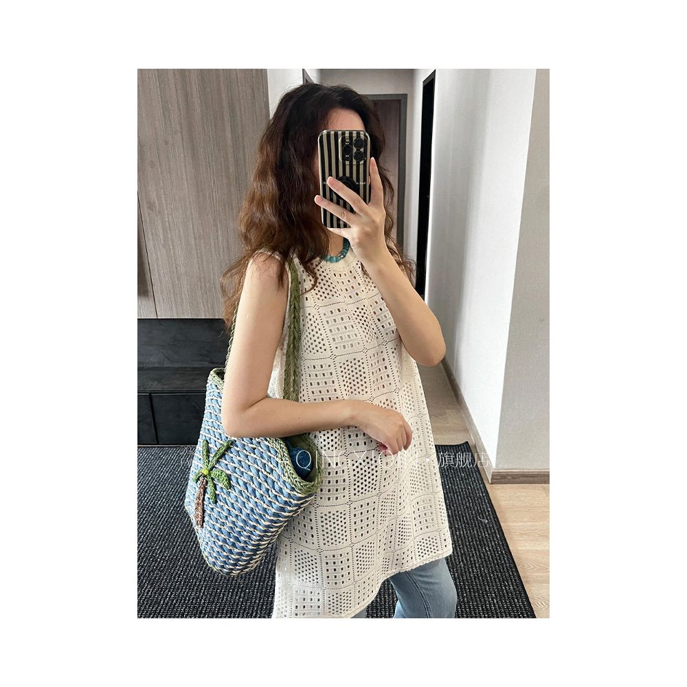 Ready to ship Qingxiqin French hollow knitted vest summer high end temperament slimming sleeveless vest long top image 0