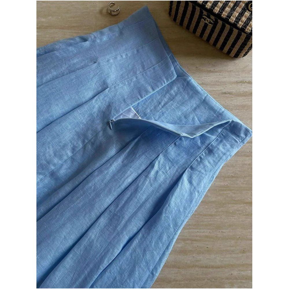 Bull X cargo exploded Blue Cotton Hemp Half length Skirt for Women Summer Thin Breathable Medium to Long Large Swing Ramie Umbrella Skirt image 4