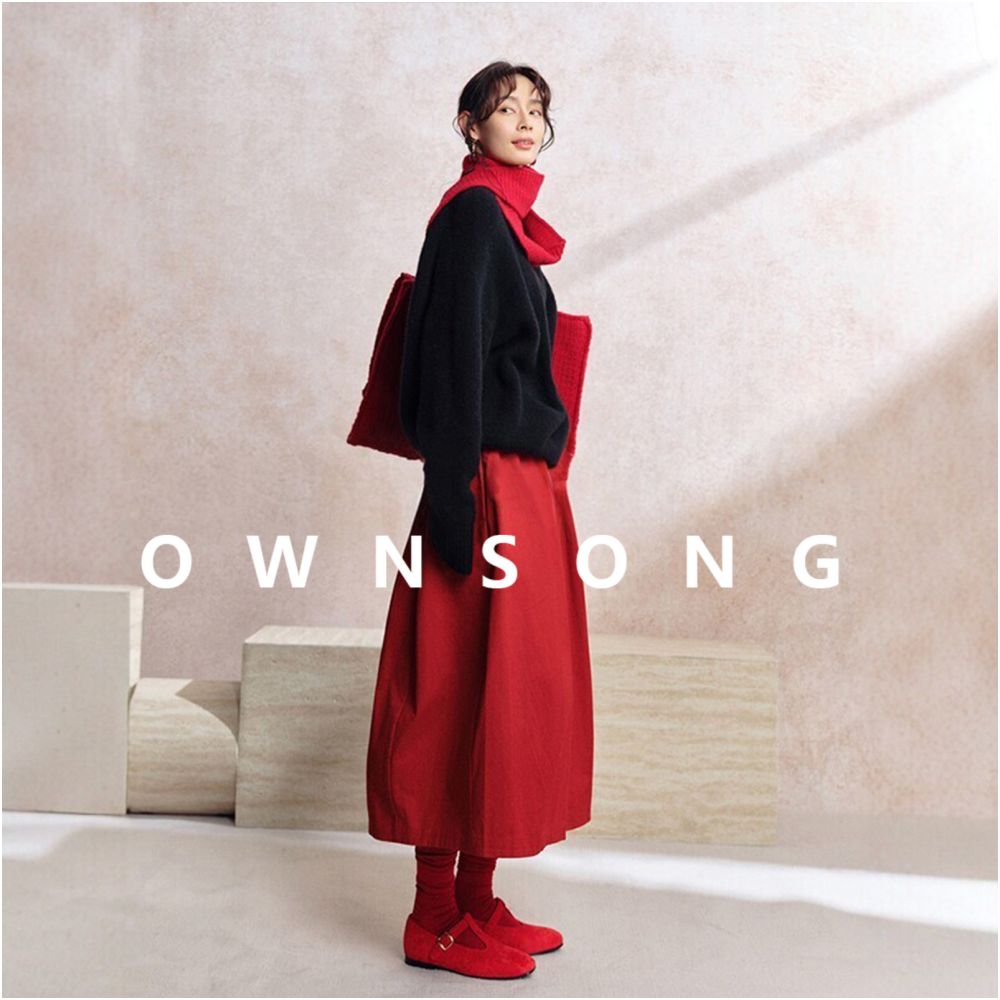 OWNSONG Red Yamamoto Skirt Lantern Skirt Autumn Winter New High Waist A line Medium Long Flower Bud Umbrella Skirt image 2