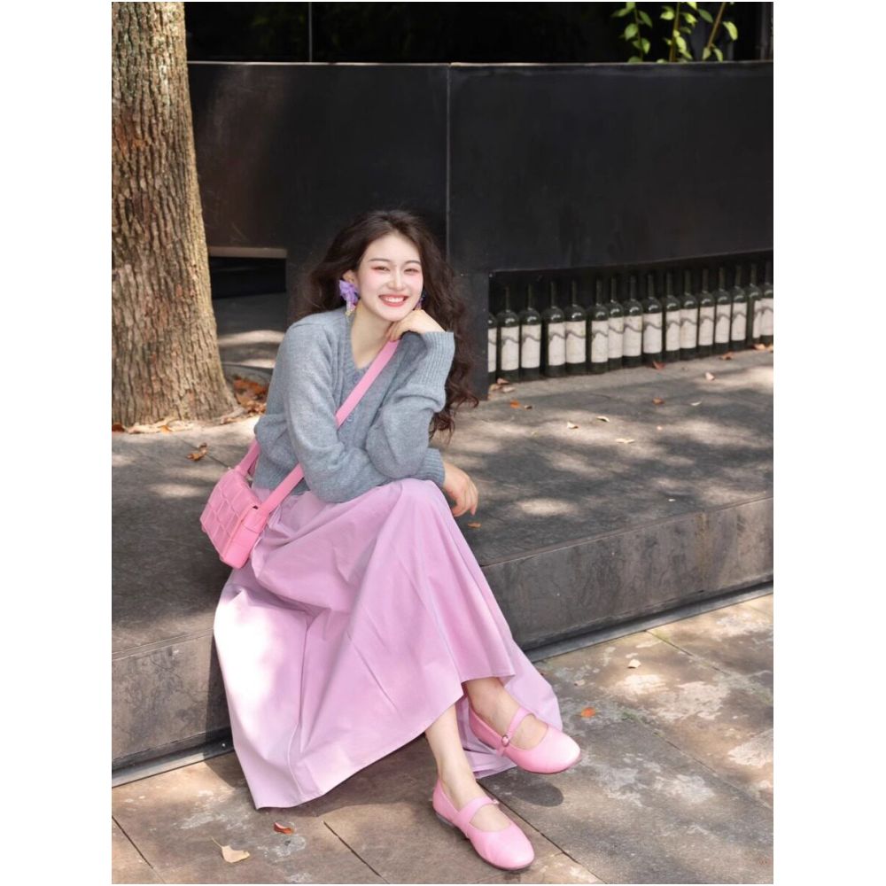 Rouje Damas pink high waist slimming pleated skirt with feminine temperament commuting mid length A line skirt umbrella skirt image 2