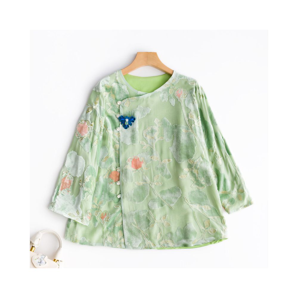 Zhendian Baby PCY697 Chinese style velvet cheongsam top with slanted placket retro artistic Chinese women s clothing spring summer autumn image 0