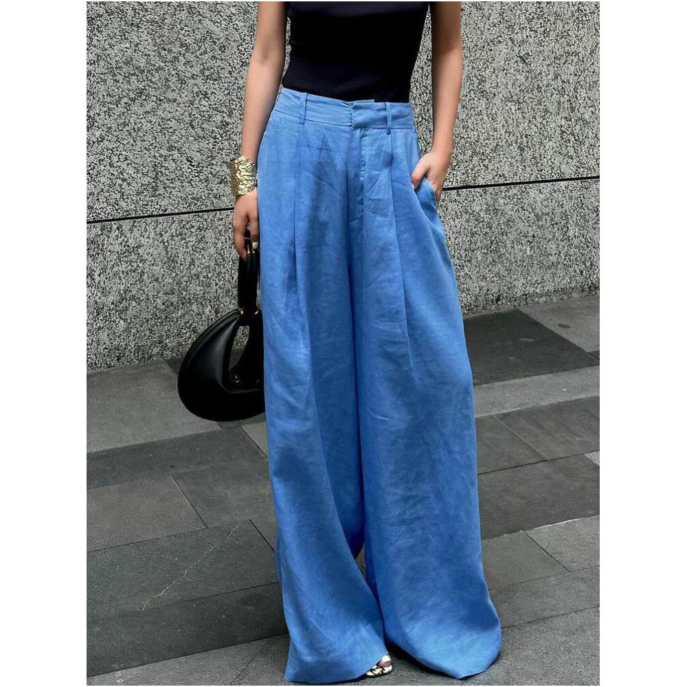 Clearing the warehouse and picking up leaks Cow X cargo lazy style loose hanging feeling blue high end feeling Tencel linen wide leg pants for women image 1