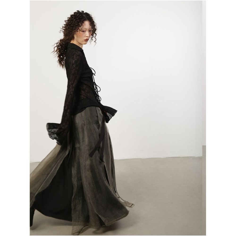 Luobian Heavy Industry Limited Edition Split yarn skirt half body skirt spliced mid length versatile slimming summer retro mesh image 2