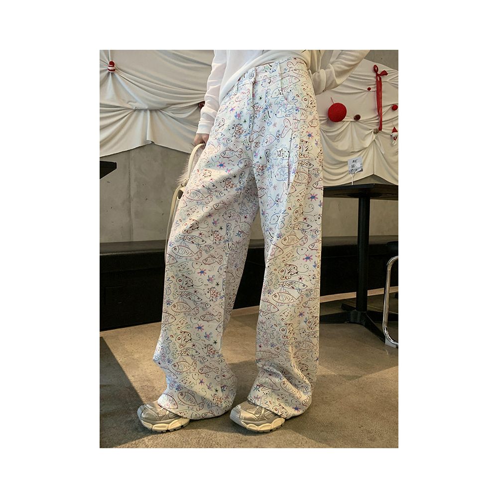 ASAYA6243 – Playful Sketch Wide-Leg Pants 🎨🐟