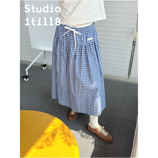 ASAYA6261 – Coastal Check Midi Skirt 🌊💙