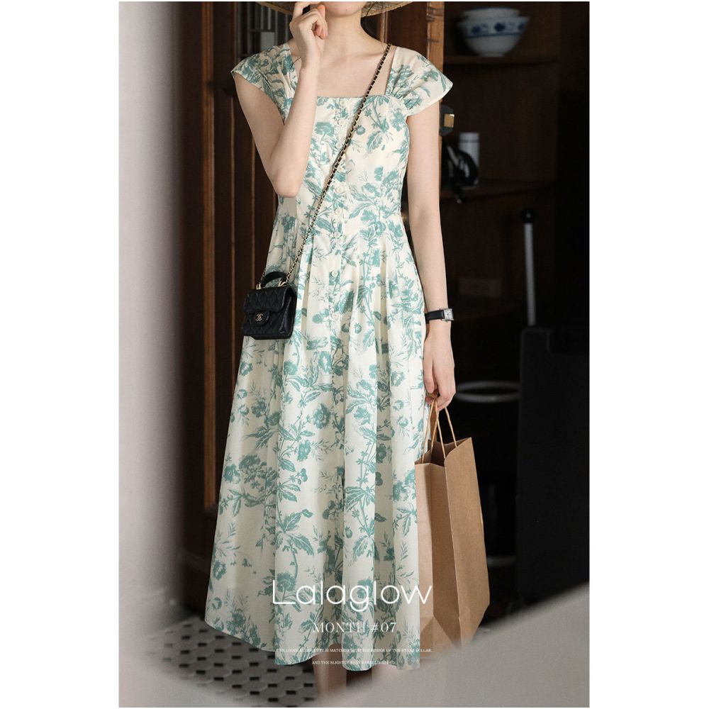 ASAYA6268 – Vintage Bloom Midi Dress 🌿🤍