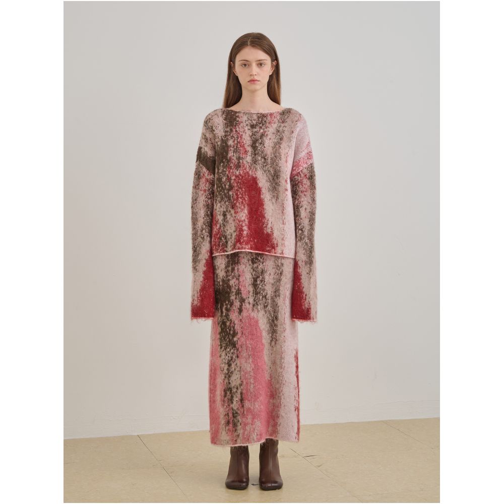 Piacevole Star Original Design Marble Printed Knitted Cardigan Lazy Sweater Half Skirt image 2