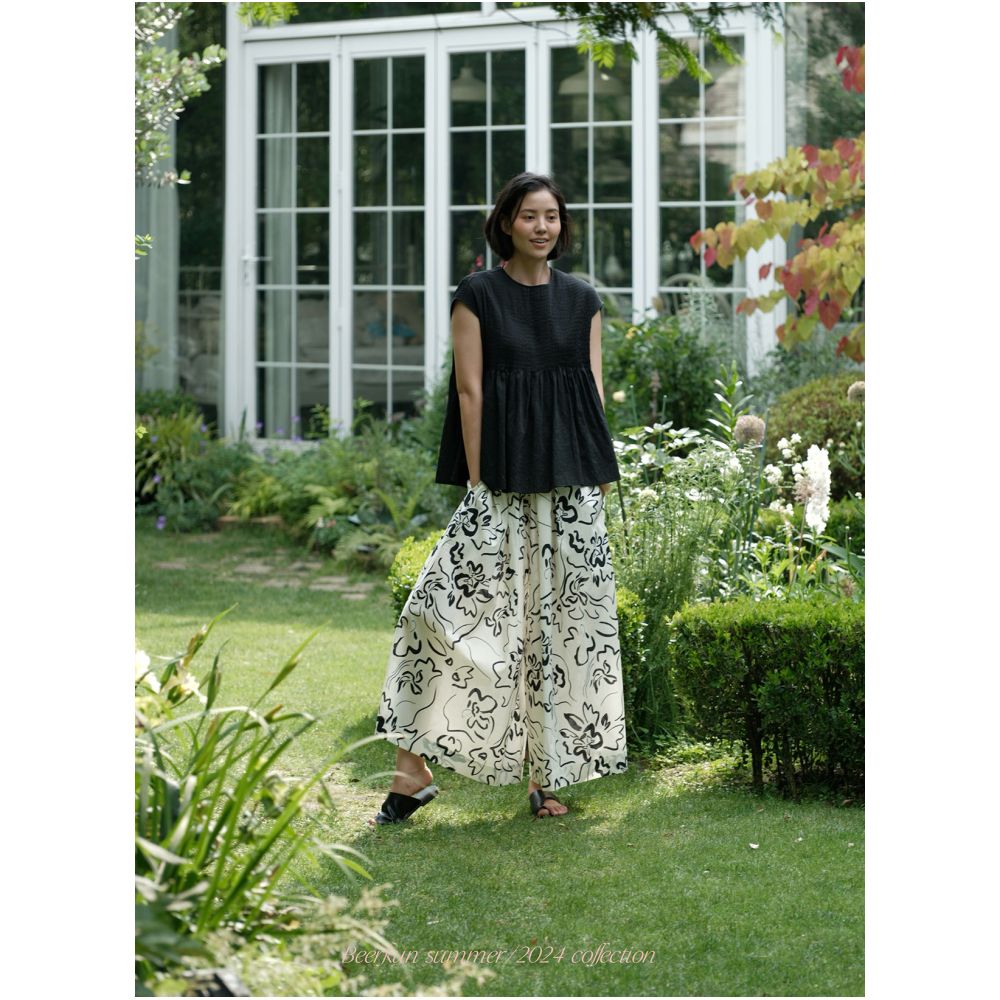 Beerkun Flower Wild 60 fine washed cotton Fauvism Art Black and White Printed A line Wide Leg Skirts and Pants image 3